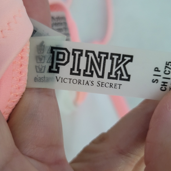 Victoria Secret PINK Bikini Top Swimsuit Adjustable Halter Neck Coral Sz Small - Picture 6 of 8